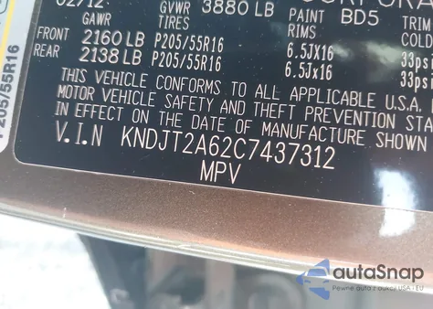 2012 Kia Soul + z USA, uszkodzony, nr VIN KNDJT2A62C7437312